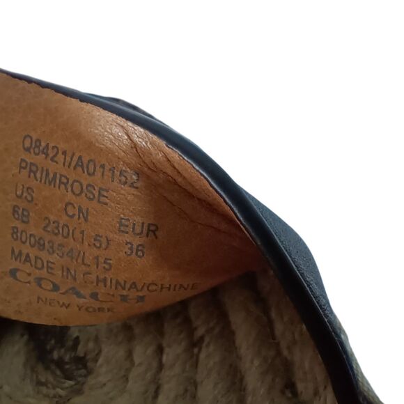 Coach Primrose Espadrille Platform Wedge Sandal Leather Black Ankle Strap 6 B - Picture 7 of 10